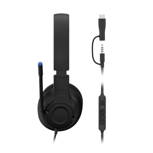 Auriculares Belkin ENA011HQBK con cable USB-C y 3,5 mm Gaming para niños plegables negros