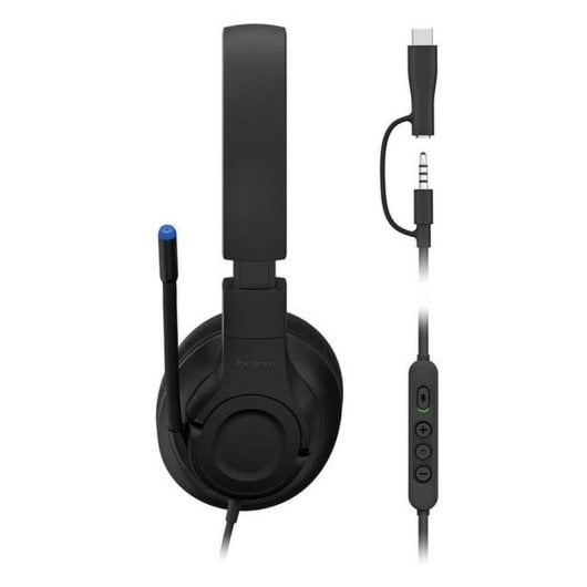Auriculares Belkin ENA011HQBK con cable USB-C y 3,5 mm Gaming para niños plegables negros