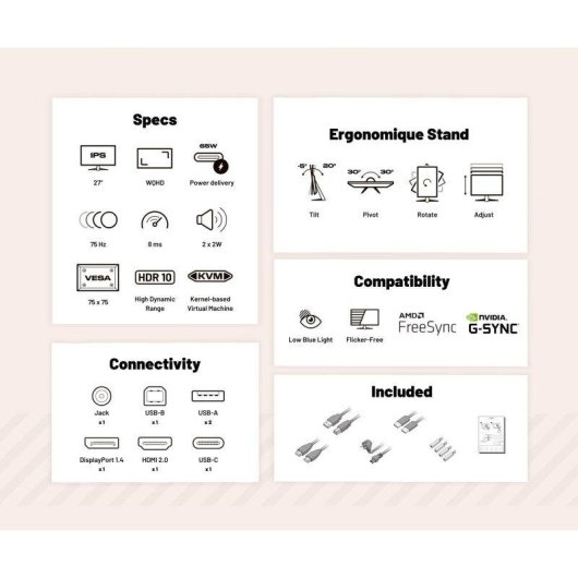 Monitor JAPANNEXT JN-i27QR-C65W-HSP-W 27" WQHD 75Hz IPS Branco USB-C 65W 8ms