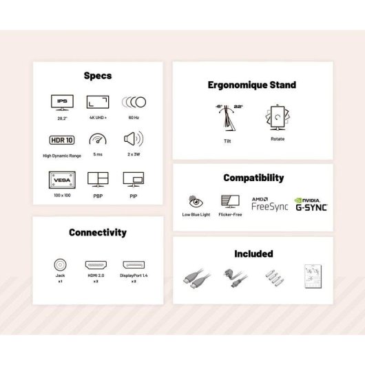 Écran PC JAPANNEXT JN-282i4KP-HSP 28" Ultra HD 4K+ 60Hz IPS HDR Ergonomique 5ms G-Sync FreeSync