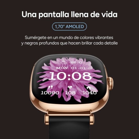 Ksix Iria Go Bluetooth 43mm AMOLED Caixa Dourada Correa Metálica e Silicone Preta SpO2