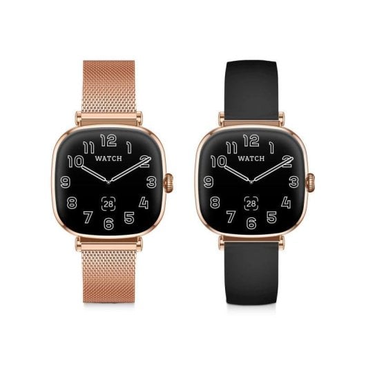 Ksix Iria Go Bluetooth 43mm AMOLED Caixa Dourada Correa Metálica e Silicone Preta SpO2