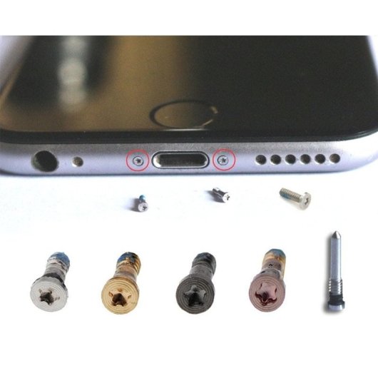 Parafusos pretos para substituição do conector de carregamento do iPhone 6 ou 6s