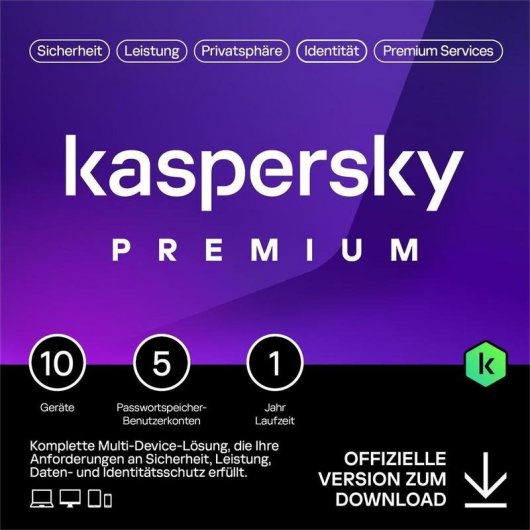 Logiciel de sécurité Kaspersky Premium 1 utilisateur 10 appareils téléchargement