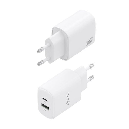 Caricatore Aisens A110-0977 GaN 30W USB-C PD3.0 QC4.0 USB-A QC3.0 Bianco