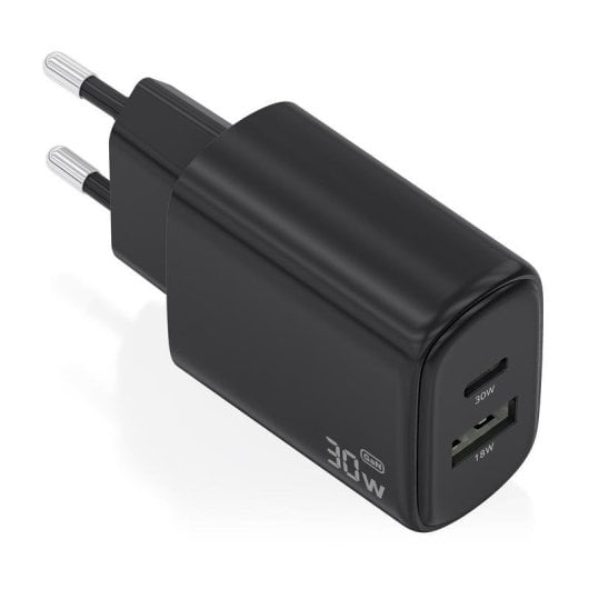 Caricatore Aisens GaN 30W 1xUSB-C PD3.0 QC4.0 1xUSB-A QC3.0 Nero compatto