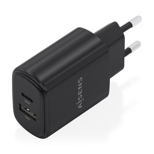 Caricatore Aisens GaN 30W 1xUSB-C PD3.0 QC4.0 1xUSB-A QC3.0 Nero compatto