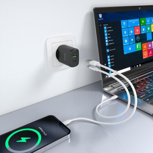 Caricatore Aisens GaN 30W 1xUSB-C PD3.0 QC4.0 1xUSB-A QC3.0 Nero compatto