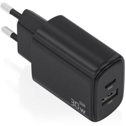 Caricatore Aisens GaN 30W 1xUSB-C PD3.0 QC4.0 1xUSB-A QC3.0 Nero compatto