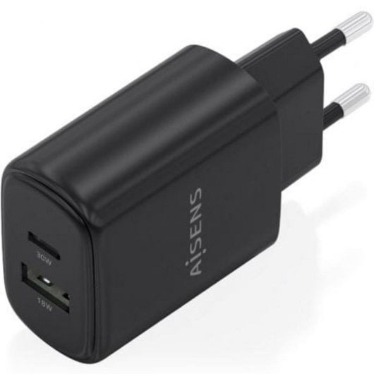 Caricatore Aisens GaN 30W 1xUSB-C PD3.0 QC4.0 1xUSB-A QC3.0 Nero compatto