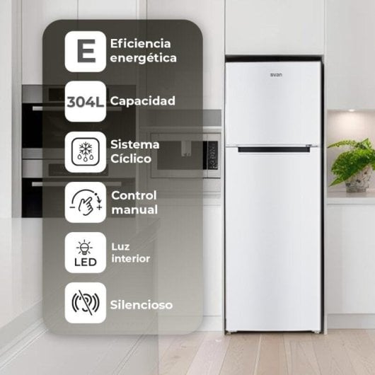 Frigorífico Dos Puertas Svan SF17601E Defrost 172cm 304L E Blanco Puertas Reversibles