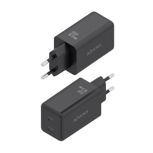 Caricatore Aisens ASCH-65W2P079-BK GaN 65W 2xUSB-C PD3.0 QC4.0 Nero