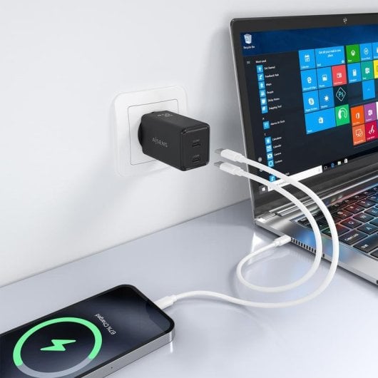 Caricatore Aisens ASCH-65W2P079-BK GaN 65W 2xUSB-C PD3.0 QC4.0 Nero