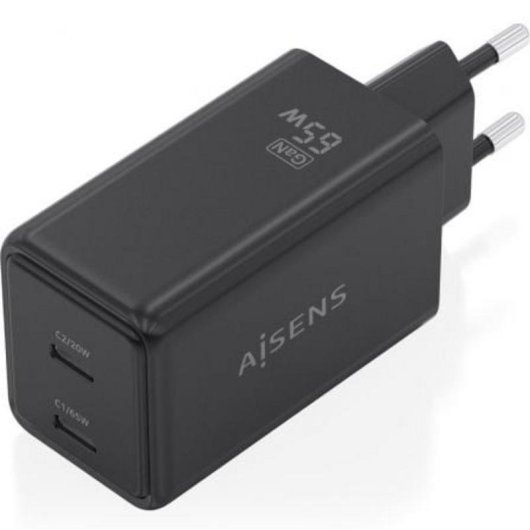 Caricatore Aisens ASCH-65W2P079-BK GaN 65W 2xUSB-C PD3.0 QC4.0 Nero