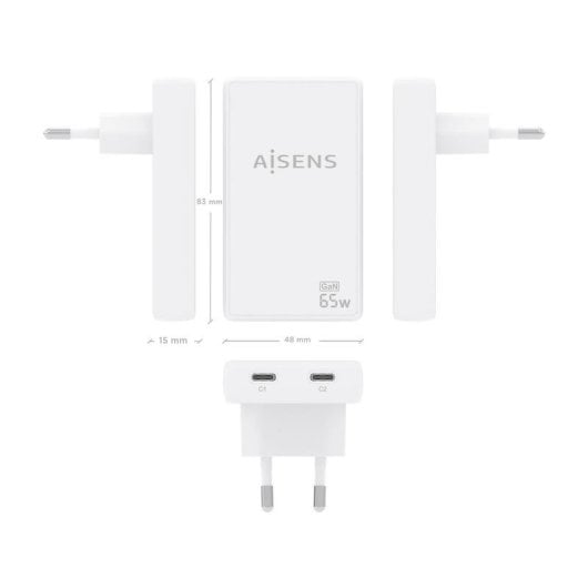 Caricatore Aisens ASCH-65W2P077-W GaN Ultra Sottile 65W 2xUSB-C Bianco