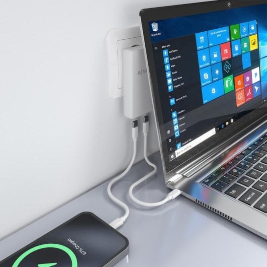 Caricatore Aisens ASCH-65W2P077-W GaN Ultra Sottile 65W 2xUSB-C Bianco