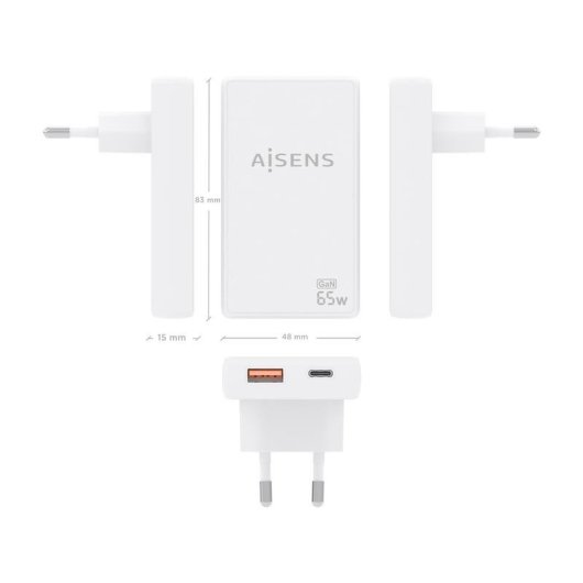 Chargeur mural Aisens ASCH-65W2P076-W GaN 65W USB-C USB-A ultra-fin blanc