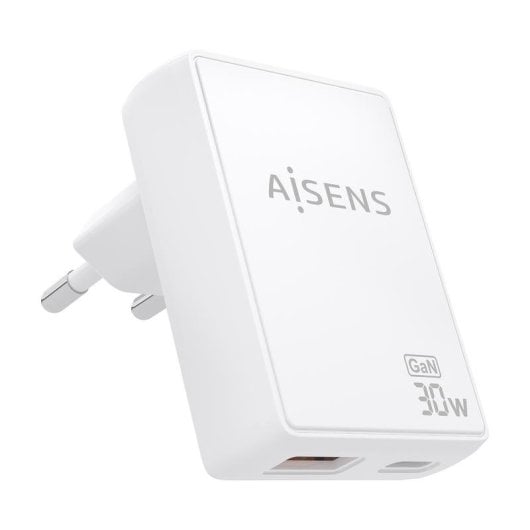 Chargeur mural Aisens ASCH-30W2P074-W GaN 30W USB-C USB-A ultra-fin blanc