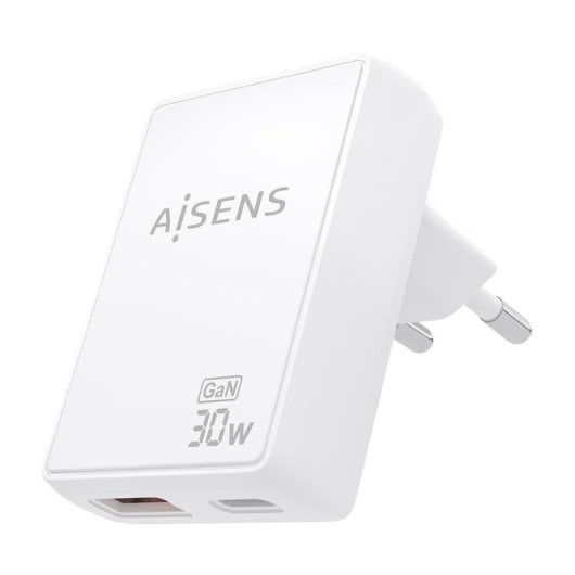 Chargeur mural Aisens ASCH-30W2P074-W GaN 30W USB-C USB-A ultra-fin blanc