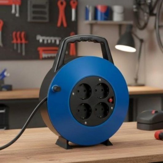 Multiprise Phasak BN 3411 4 Prises Protection Surtension Enrouleur 10 m Bleu