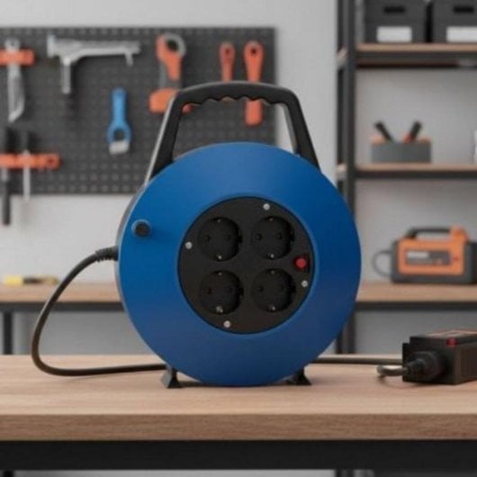 Multiprise Phasak BN 3411 4 Prises Protection Surtension Enrouleur 10 m Bleu