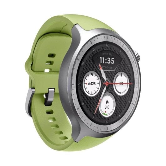 Motorola Moto Watch Bluetooth GPS 47mm OLED Prata Correa Verde M IP68 SpO2 Pulsómetro