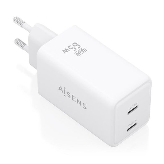 Caricatore GaN Aisens ASCH-65W2P078-W 65W 2xUSB-C PD3.0 QC4.0 Bianco