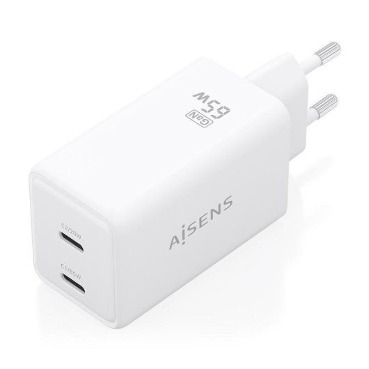 Carregador Aisens ASCH-65W2P078-W GaN 65W 2xUSB-C PD3.0 QC4.0 Branco