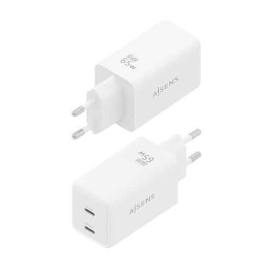 Carregador Aisens ASCH-65W2P078-W GaN 65W 2xUSB-C PD3.0 QC4.0 Branco