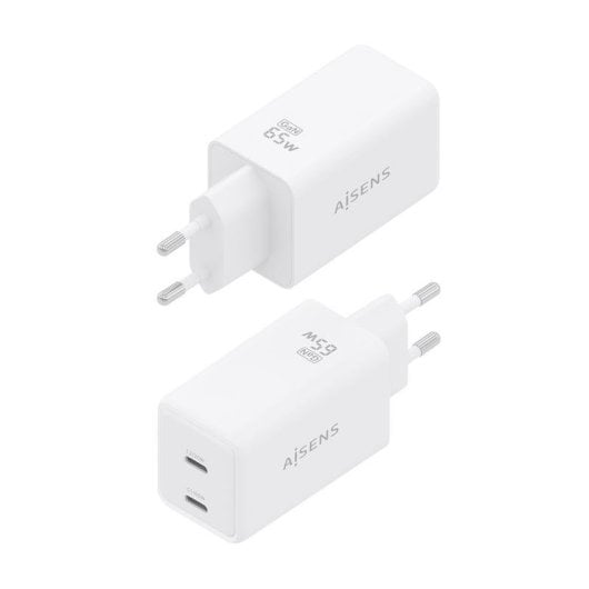 Caricatore GaN Aisens ASCH-65W2P078-W 65W 2xUSB-C PD3.0 QC4.0 Bianco