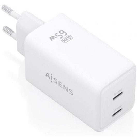 Caricatore GaN Aisens ASCH-65W2P078-W 65W 2xUSB-C PD3.0 QC4.0 Bianco