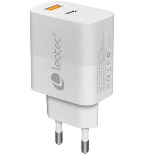 Chargeur Leotec LECSPH20W2W2 USB-C PD 20W USB-A Compact Blanc
