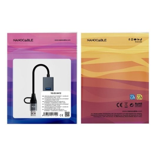 Conversor Nanocable 10.03.0412 USB-C USB-A Ethernet 3xUSB 3.0 Alumínio 15 cm