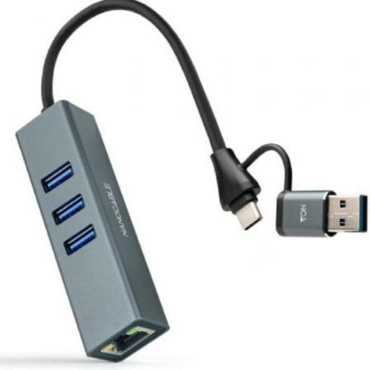 Conversor Nanocable 10.03.0412 USB-C USB-A Ethernet 3xUSB 3.0 Alumínio 15 cm