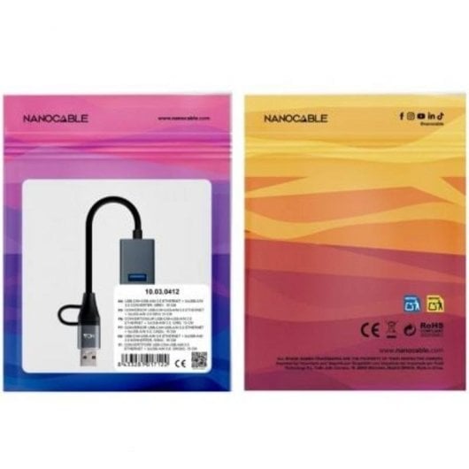 Conversor Nanocable 10.03.0412 USB-C USB-A Ethernet 3xUSB 3.0 Alumínio 15 cm