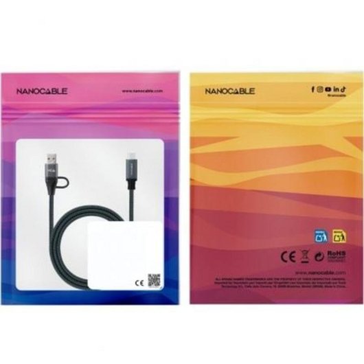 Cavo USB Nanocable 10.01.4113-COMB 3m USB 3.2 Gen2x2 20Gbps 100W Cotone Grigio/Nero