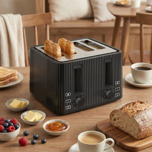 Torradeira Homcom com 4 ranhuras largas e 7 níveis de tostagem, 1710 W, preta.