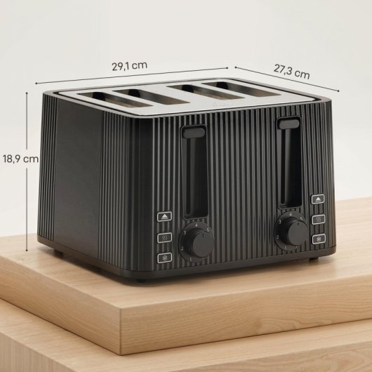 Torradeira Homcom com 4 ranhuras largas e 7 níveis de tostagem, 1710 W, preta.