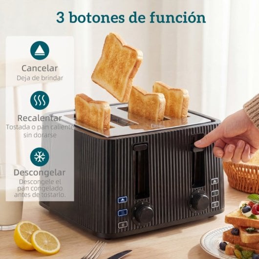 Torradeira Homcom com 4 ranhuras largas e 7 níveis de tostagem, 1710 W, preta.