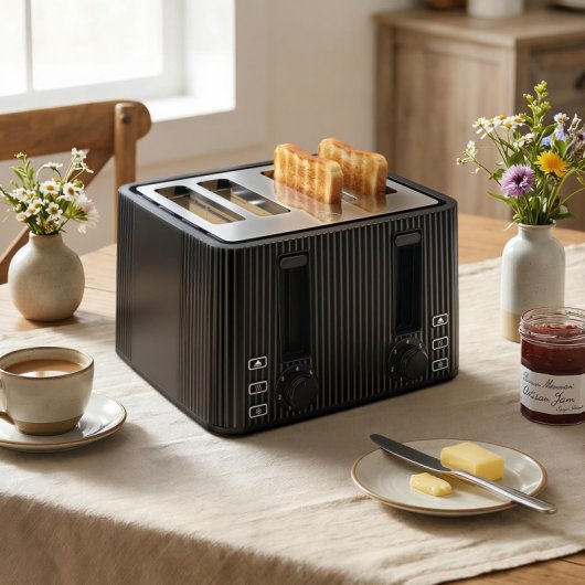 Torradeira Homcom com 4 ranhuras largas e 7 níveis de tostagem, 1710 W, preta.