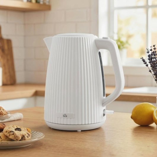 Chaleira elétrica Homcom 1,7L 2200W com desligamento automático, cor creme.