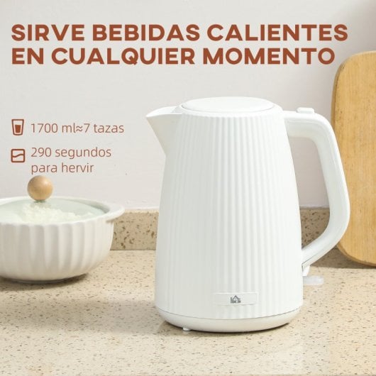 Chaleira elétrica Homcom 1,7L 2200W com desligamento automático, cor creme.