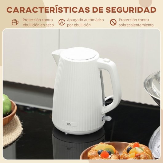 Chaleira elétrica Homcom 1,7L 2200W com desligamento automático, cor creme.