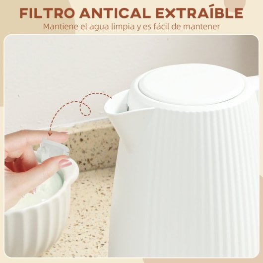 Chaleira elétrica Homcom 1,7L 2200W com desligamento automático, cor creme.