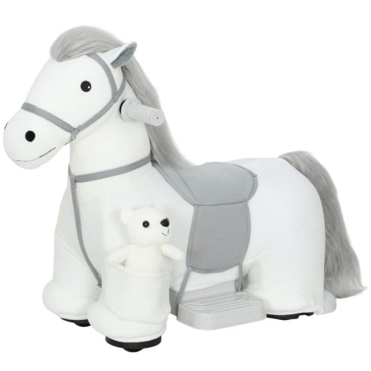 Cavalo de baloiço elétrico Aiyaplay com música, bateria de 6V, rodas silenciosas, branco