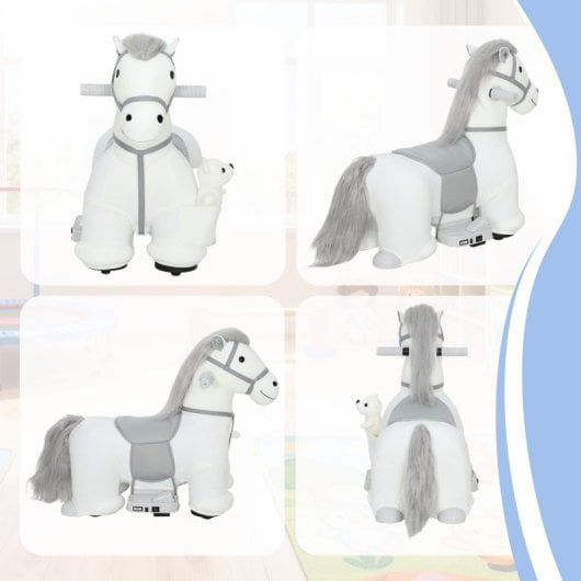 Cavalo de baloiço elétrico Aiyaplay com música, bateria de 6V, rodas silenciosas, branco