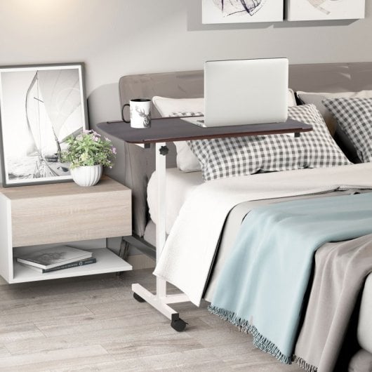 Mesa de apoio Homcom com rodízios, altura ajustável, 77x40x76-100 cm, nogueira escura