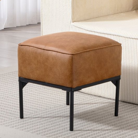 Puf para sala de estar Homcom, estofado em pele PU com pés acolchoados em aço, castanho.