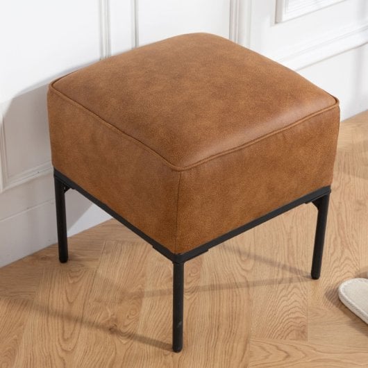 Puf para sala de estar Homcom, estofado em pele PU com pés acolchoados em aço, castanho.