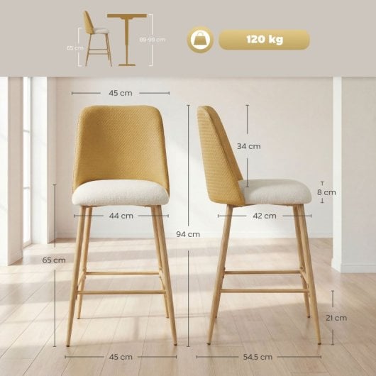 Conjunto de 2 bancos de bar Homcom com encosto e apoio para os pés, castanhos